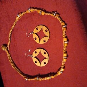 Paparazzi wood bead necklace and laser cotton dangle earrings